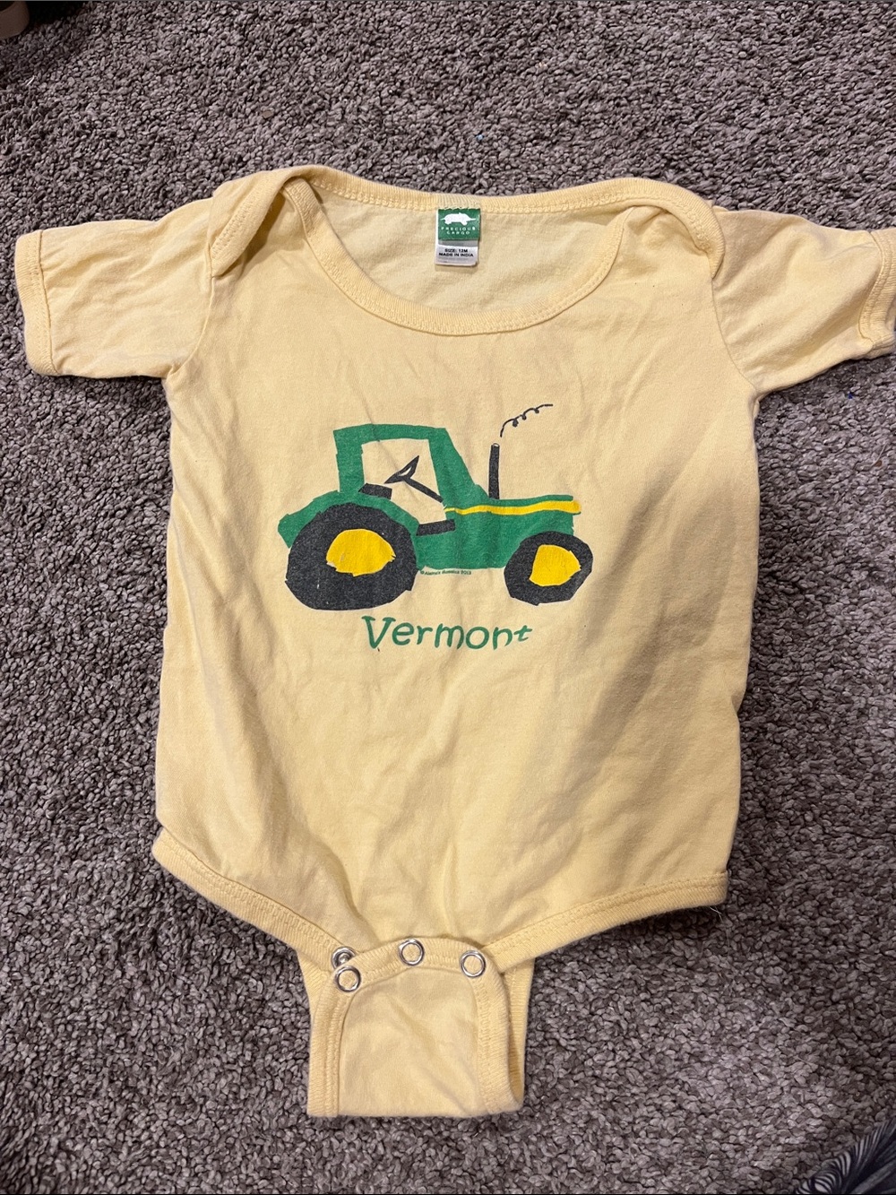 Yellow Vermont Tractor Baby Onesie